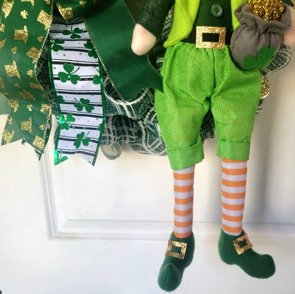 St Patricks Day Leprechaun Wreath Deco Mesh Bow Pot of Gold - Picture 5 of 8